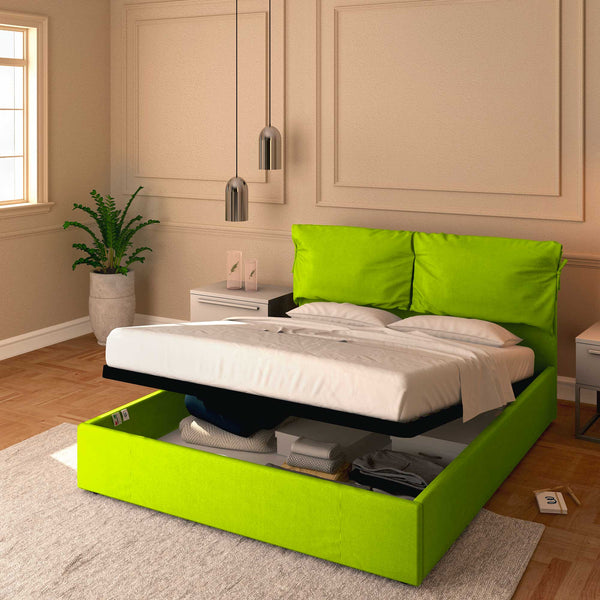 Letto contenitore matrimoniale in ecopelle sfoderabile verde mela Baldiflex Licia Soft