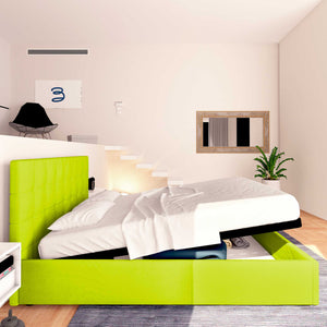 Letto contenitore matrimoniale in ecopelle verde mela Baldiflex Dublino laterale