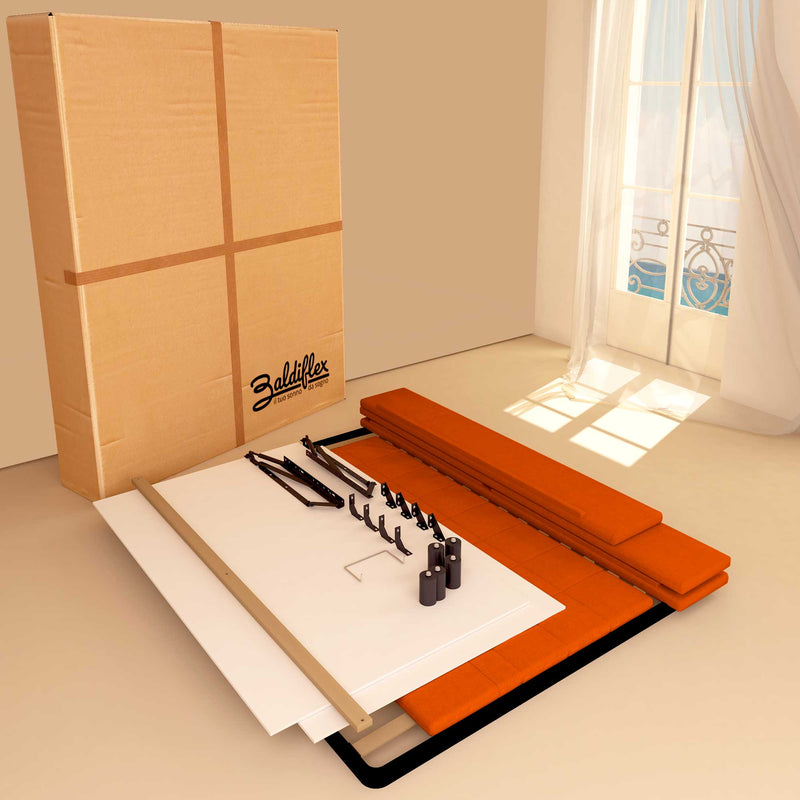 Letto contenitore matrimoniale in tessuto arancione Baldiflex Dublino scatola