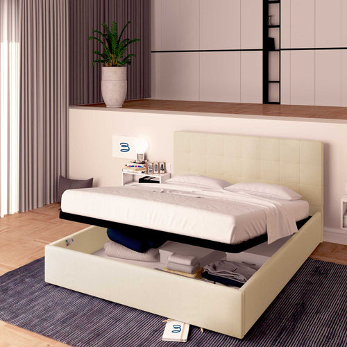 Letto contenitore matrimoniale in tessuto beige Baldiflex Dublino