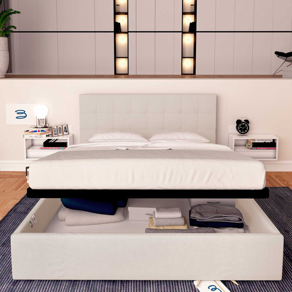 Letto contenitore matrimoniale in tessuto grigio chiaro Baldiflex Dublino fronte