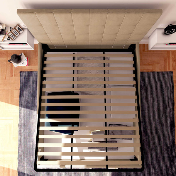 Letto contenitore matrimoniale in tessuto grigio talpa Baldiflex Dublino alto