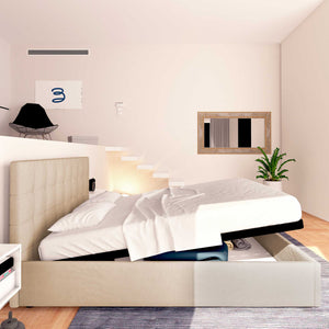 Letto contenitore matrimoniale in tessuto grigio talpa Baldiflex Dublino laterale