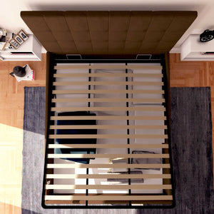 Letto contenitore matrimoniale in tessuto marrone Baldiflex Dublino alto