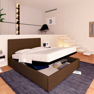 Letto contenitore matrimoniale in tessuto marrone Baldiflex Dublino lato