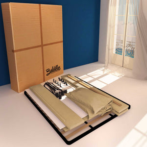 Letto contenitore matrimoniale in tessuto sfoderabile cammello Licia Soft Baldiflex cartone