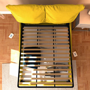 Letto contenitore matrimoniale in tessuto sfoderabile giallo senape Licia Soft Baldiflex dall'alto