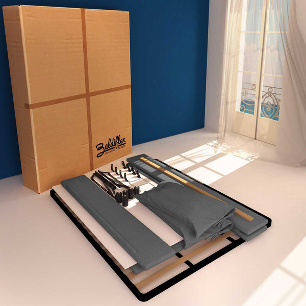 Letto contenitore matrimoniale in tessuto sfoderabile grigio antracite Licia Soft Baldiflex cartone