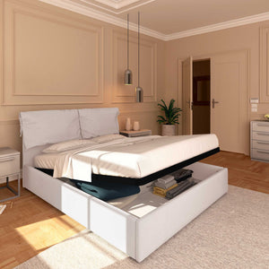 Letto contenitore matrimoniale in tessuto sfoderabile grigio chiaro Licia Soft Baldiflex lato