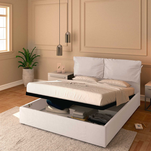 Letto contenitore matrimoniale in tessuto sfoderabile grigio chiaro Licia Soft Baldiflex