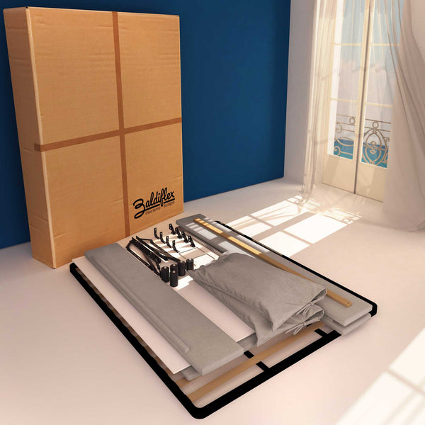 Letto contenitore matrimoniale in tessuto sfoderabile grigio Licia Soft Baldiflex cartone