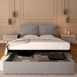 Letto contenitore matrimoniale in tessuto sfoderabile grigio Licia Soft Baldiflex fronte