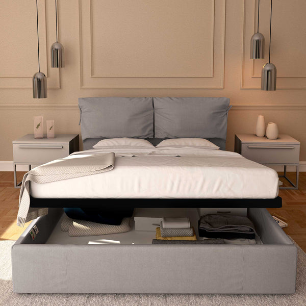 Letto contenitore matrimoniale in tessuto sfoderabile grigio Licia Soft Baldiflex fronte