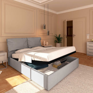 Letto contenitore matrimoniale in tessuto sfoderabile grigio Licia Soft Baldiflex lato