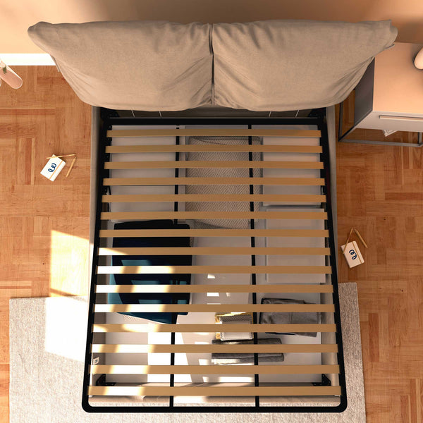 Letto contenitore matrimoniale in tessuto sfoderabile grigio talpa Licia Soft Baldiflex dall'alto