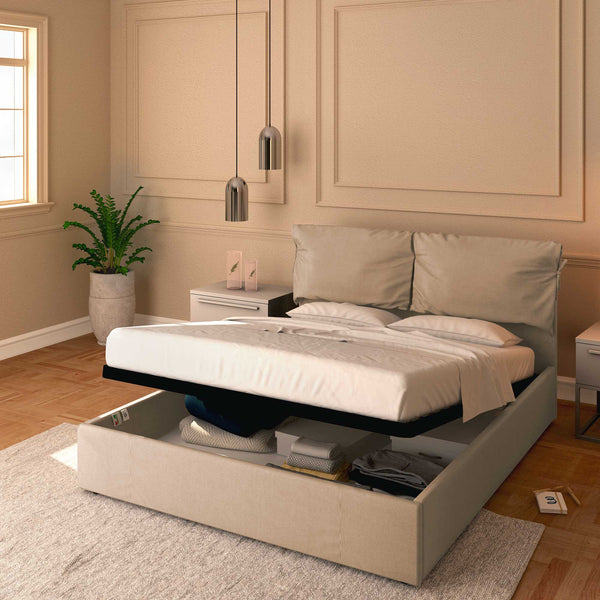 Letto contenitore matrimoniale in tessuto sfoderabile grigio talpa Licia Soft Baldiflex