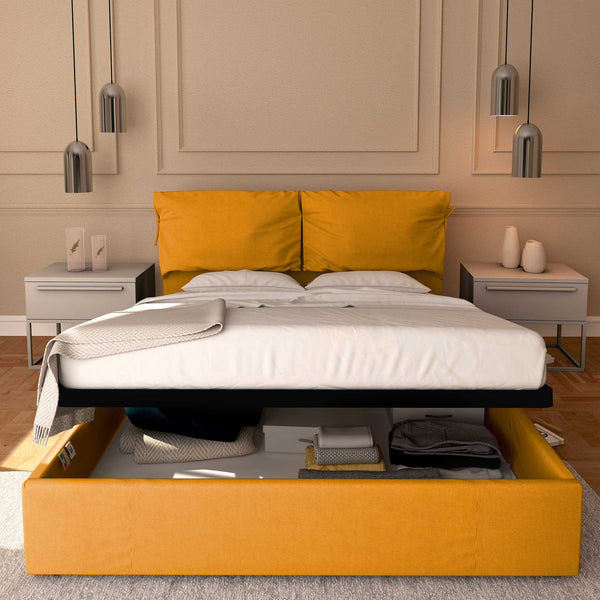 Letto contenitore matrimoniale in tessuto sfoderabile mango Licia Soft Baldiflex fronte