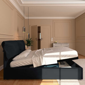 Letto contenitore matrimoniale in tessuto sfoderabile nero Licia Soft Baldiflex laterale