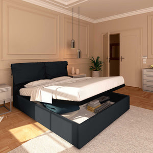 Letto contenitore matrimoniale in tessuto sfoderabile nero Licia Soft Baldiflex lato