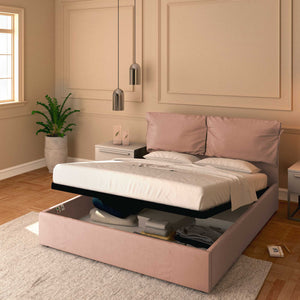 Letto contenitore matrimoniale in tessuto sfoderabile rosa antico Licia Soft Baldiflex