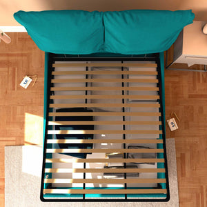 Letto contenitore matrimoniale in tessuto sfoderabile turchese Licia Soft Baldiflex alto