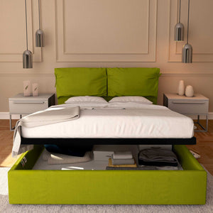 Letto contenitore matrimoniale in tessuto sfoderabile verde Licia Soft Baldiflex fronte