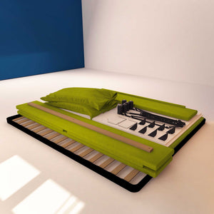 Letto contenitore matrimoniale in tessuto sfoderabile verde Licia Soft Baldiflex struttura