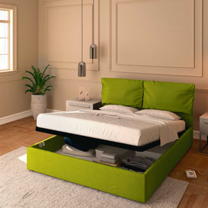 Letto contenitore matrimoniale in tessuto sfoderabile verde Licia Soft Baldiflex