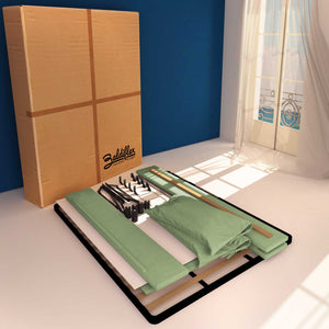 Letto contenitore matrimoniale in tessuto sfoderabile verde menta Licia Soft Baldiflex cartone