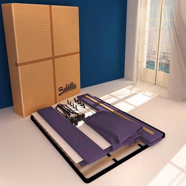 Letto contenitore matrimoniale in tessuto sfoderabile viola Licia Soft Baldiflex cartone