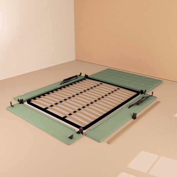 Letto contenitore matrimoniale in tessuto verde menta Baldiflex Dublino struttura