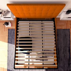 Letto contenitore una piazza e mezza in ecopelle arancione Baldiflex Dublino alto