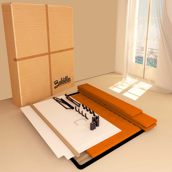 Letto contenitore una piazza e mezza in ecopelle arancione Baldiflex Dublino scatola