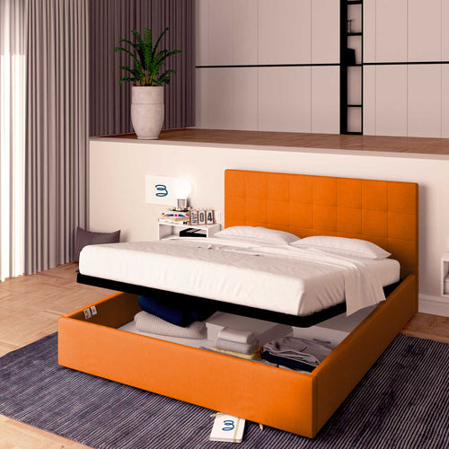 Letto contenitore una piazza e mezza in ecopelle arancione Baldiflex Dublino