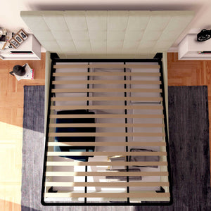 Letto contenitore una piazza e mezza in ecopelle beige chiaro Baldiflex Dublino alto