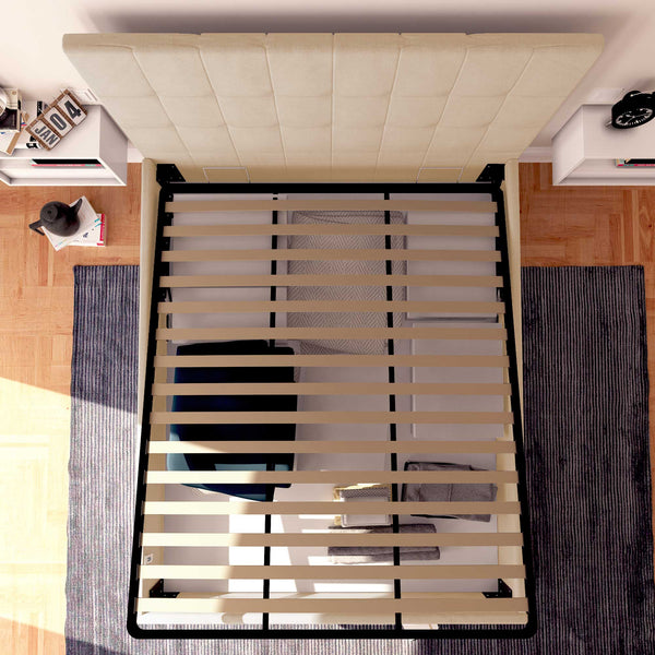 Letto contenitore una piazza e mezza in ecopelle bianco Baldiflex Dublino alto