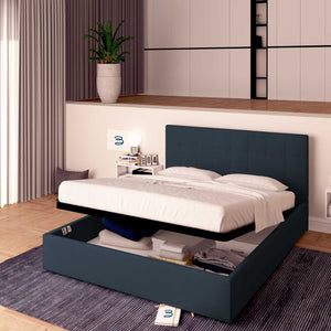 Letto contenitore una piazza e mezza in ecopelle blu notte Baldiflex Dublino