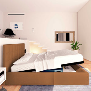 Letto contenitore una piazza e mezza in ecopelle caffè Baldiflex Dublino laterale