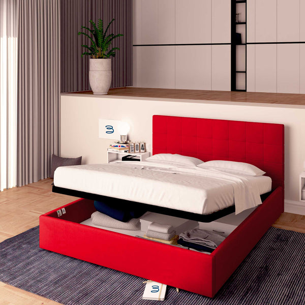 Letto contenitore una piazza e mezza in ecopelle rosso Baldiflex Dublino