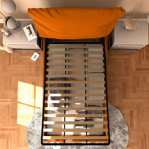 Letto contenitore piazza e mezza in ecopelle sfoderabile arancione Baldiflex Licia Soft dall'alto