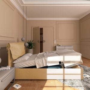 Letto contenitore piazza e mezza in ecopelle sfoderabile beige Baldiflex Licia Soft laterale