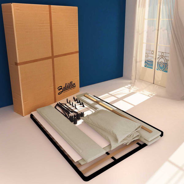 Letto contenitore piazza e mezza in ecopelle sfoderabile beige chiaro Baldiflex Licia Soft cartone