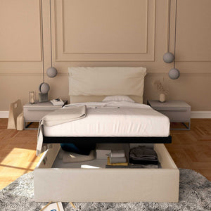 Letto contenitore piazza e mezza in ecopelle sfoderabile bianco Baldiflex Licia Soft fronte