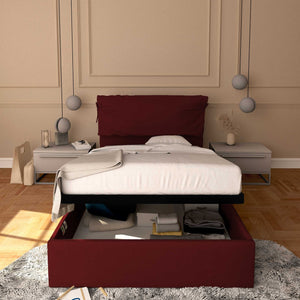 Letto contenitore piazza e mezza in ecopelle sfoderabile bordeaux Baldiflex Licia Soft fronte