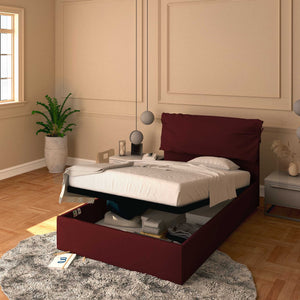 Letto contenitore piazza e mezza in ecopelle sfoderabile bordeaux Baldiflex Licia Soft 