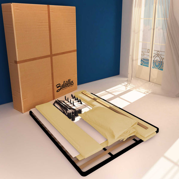 Letto contenitore piazza e mezza in ecopelle sfoderabile crema Baldiflex Licia Soft cartone