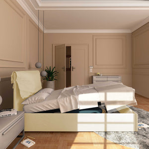 Letto contenitore piazza e mezza in ecopelle sfoderabile crema Baldiflex Licia Soft laterale