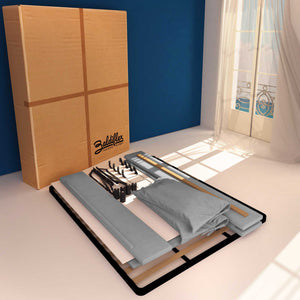 Letto contenitore piazza e mezza in ecopelle sfoderabile grigio chiaro Baldiflex Licia Soft cartone