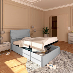 Letto contenitore piazza e mezza in ecopelle sfoderabile grigio chiaro Baldiflex Licia Soft lato