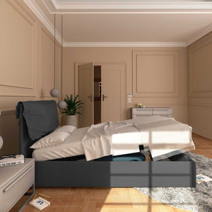 Letto contenitore piazza e mezza in ecopelle sfoderabile grigio scuro Baldiflex Licia Soft laterale